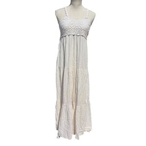 American Eagle Outfitters Womens Maxi Dress Cream Crochet S/P Small